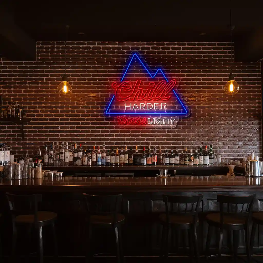 chill harder with coors light neon sign mountain design 2 chill harder with coors light neon sign mountain design 2