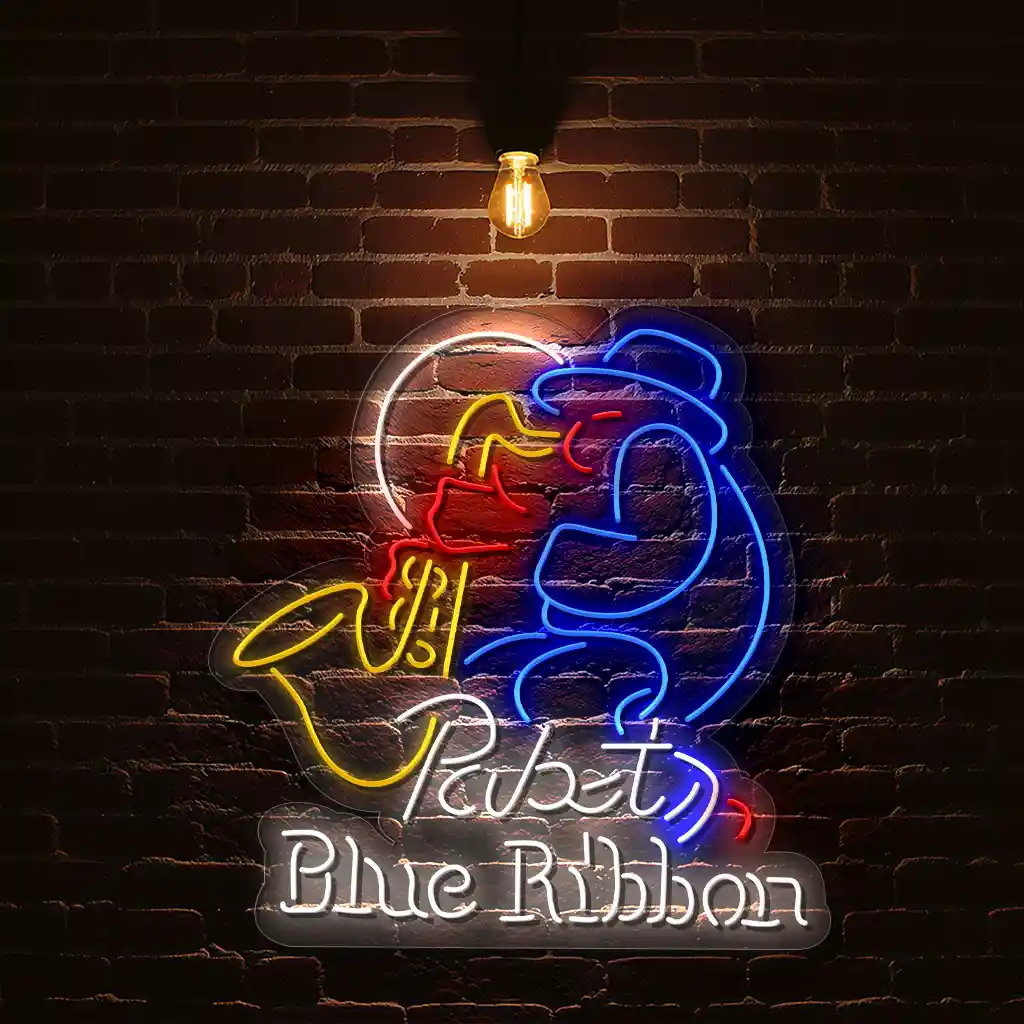 colorful neon saxophone sign vintage pabst blue ribbon style 1 colorful neon saxophone sign vintage pabst blue ribbon style 1