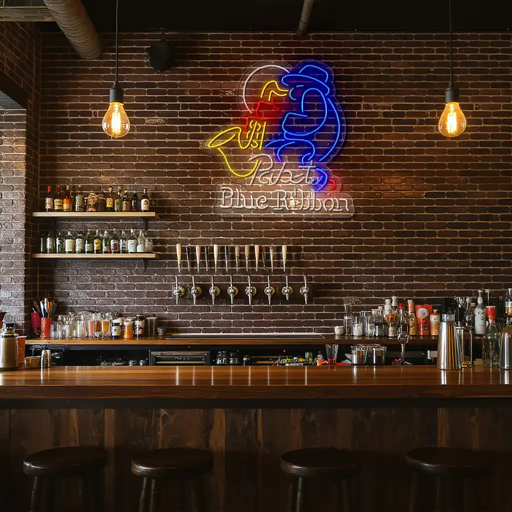 colorful neon saxophone sign vintage pabst blue ribbon style 3 colorful neon saxophone sign vintage pabst blue ribbon style 3