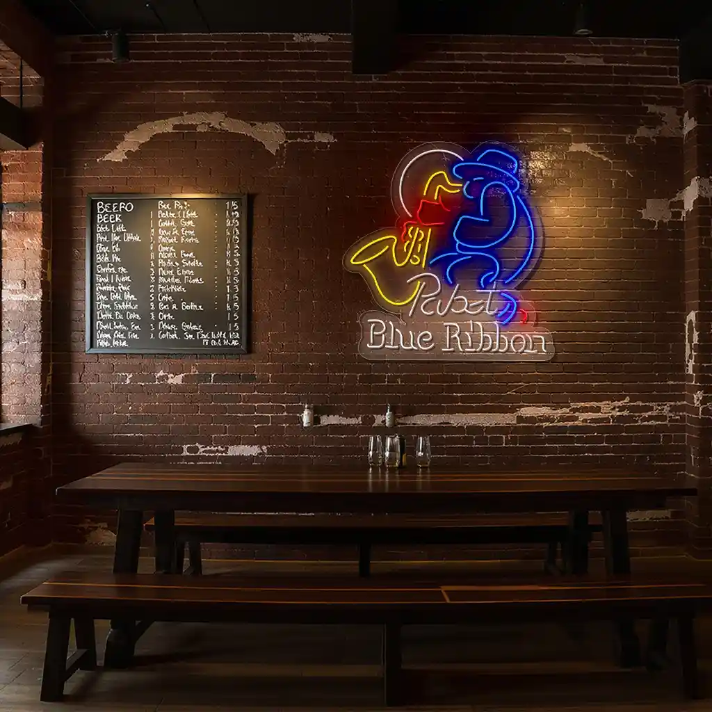 colorful neon saxophone sign vintage pabst blue ribbon style 4 colorful neon saxophone sign vintage pabst blue ribbon style 4
