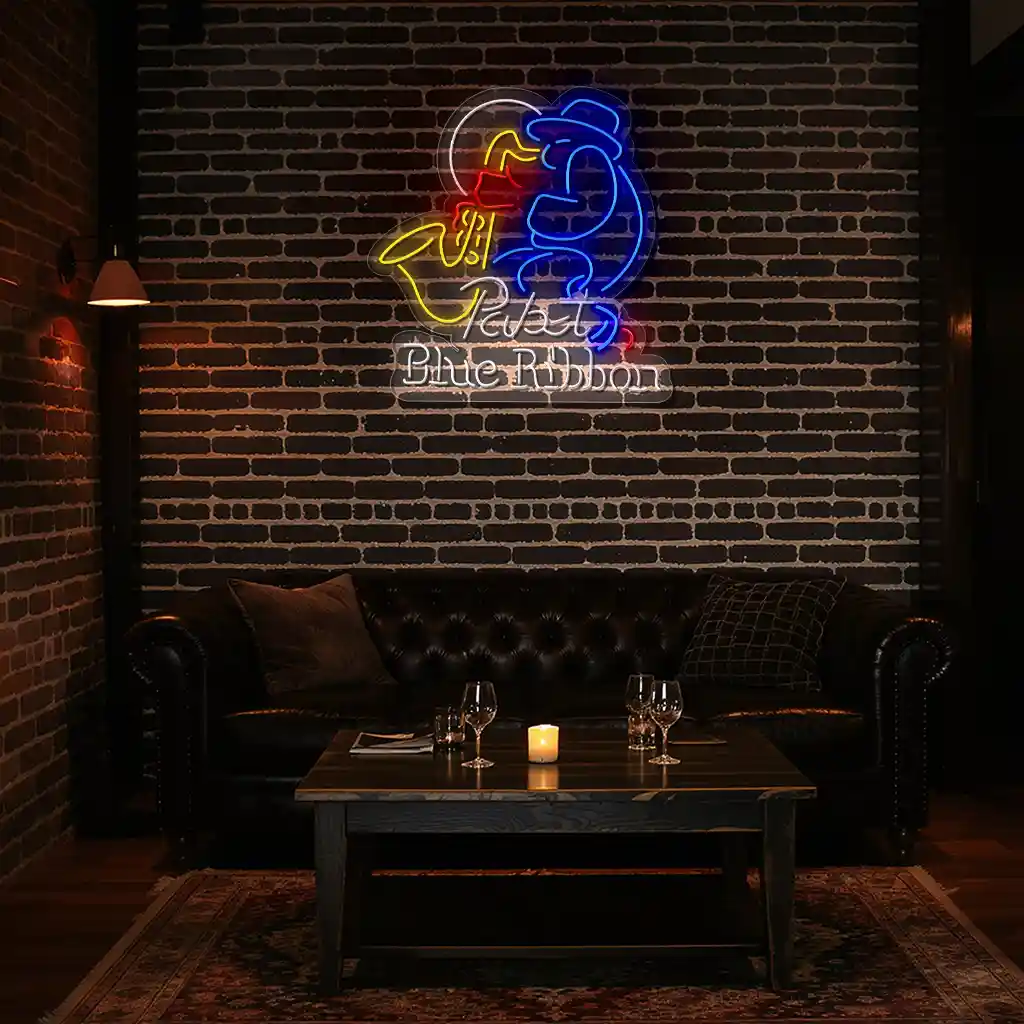 colorful neon saxophone sign vintage pabst blue ribbon style 5 colorful neon saxophone sign vintage pabst blue ribbon style 5