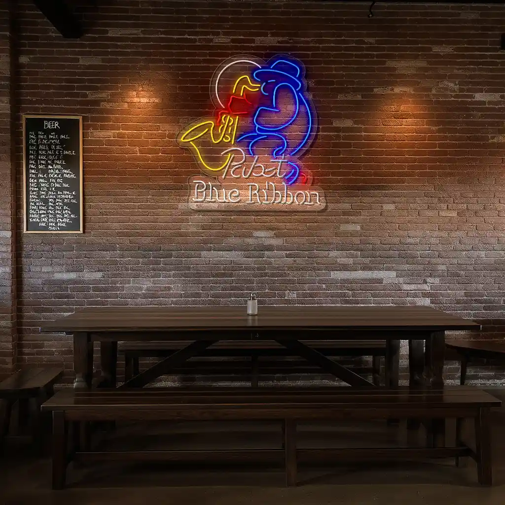 colorful neon saxophone sign vintage pabst blue ribbon style 7 colorful neon saxophone sign vintage pabst blue ribbon style 7