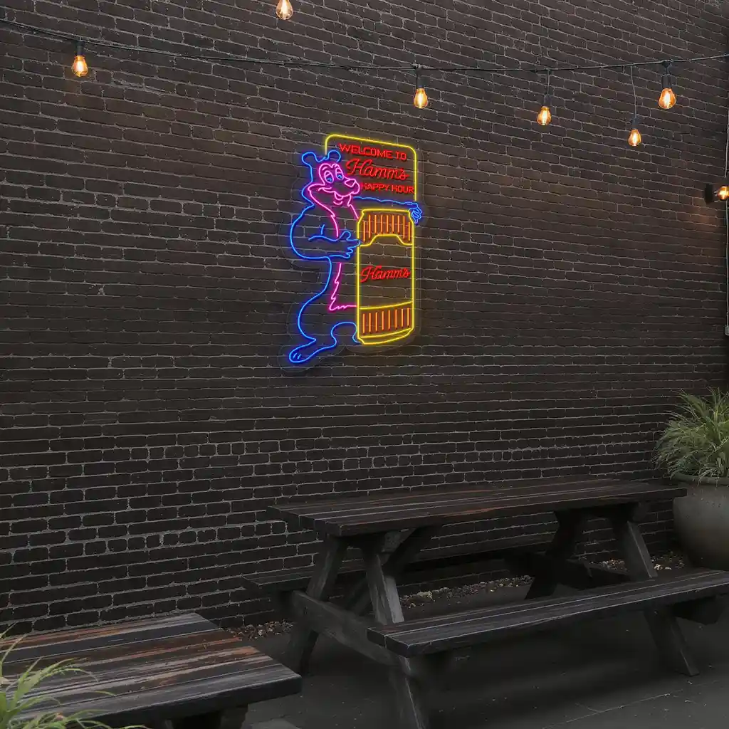 colorful neon sign for hamms happy hour unique bar decor premium grade colorful neon sign for hamms happy hour unique bar decor premium grade