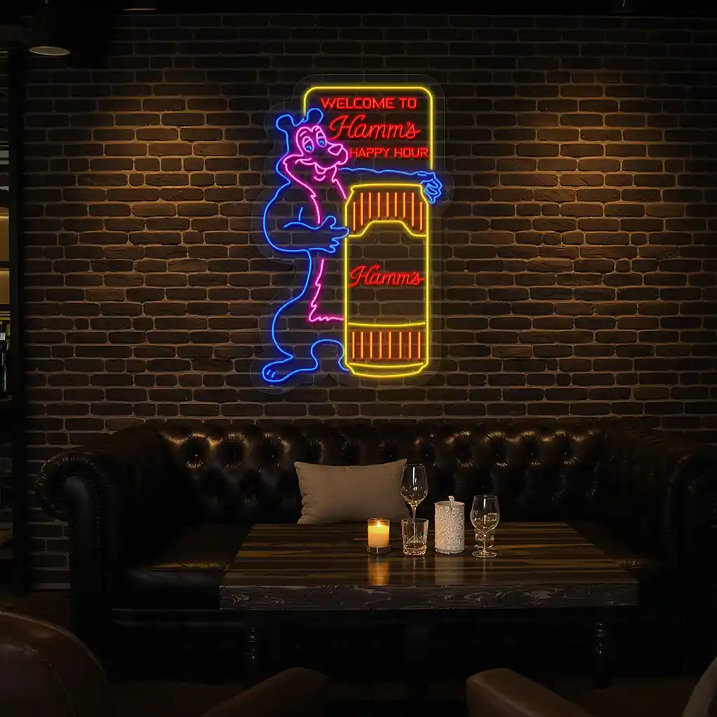 colorful neon sign for hamms happy hour unique bar decor trendy colorful neon sign for hamms happy hour unique bar decor trendy