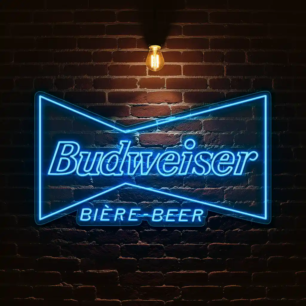 green neon budweiser beer sign on brick wall vintage design 2 green neon budweiser beer sign on brick wall vintage design 2