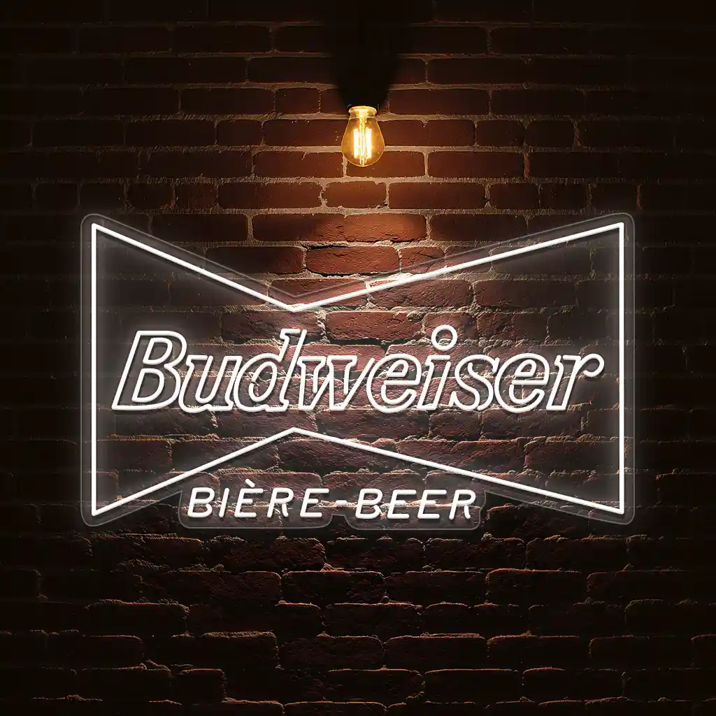 green neon budweiser beer sign on brick wall vintage design 3 green neon budweiser beer sign on brick wall vintage design 3
