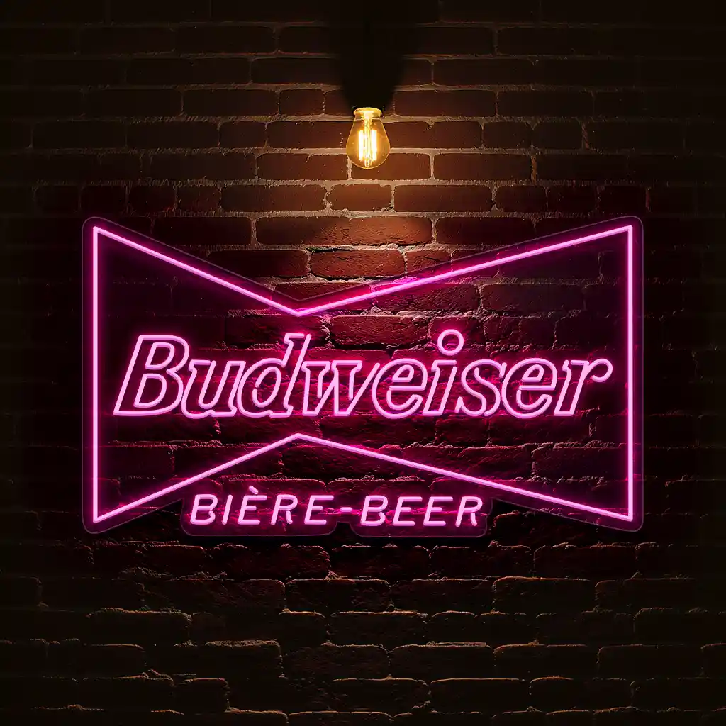 green neon budweiser beer sign on brick wall vintage design 4 green neon budweiser beer sign on brick wall vintage design 4