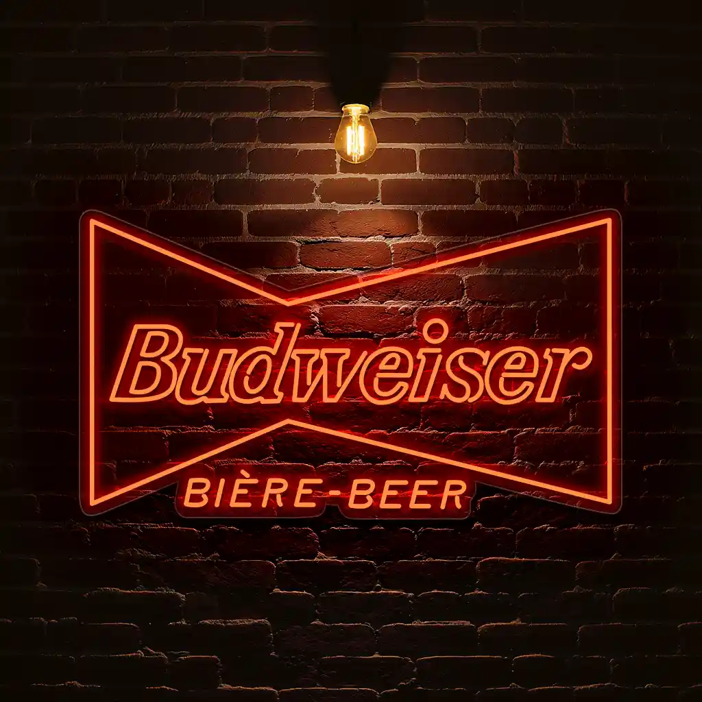 green neon budweiser beer sign on brick wall vintage design 5 green neon budweiser beer sign on brick wall vintage design 5