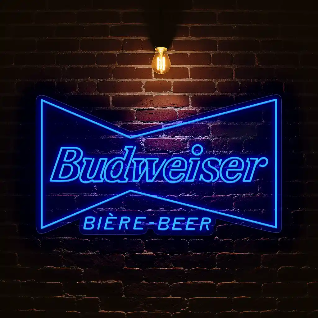 green neon budweiser beer sign on brick wall vintage design 6 green neon budweiser beer sign on brick wall vintage design 6