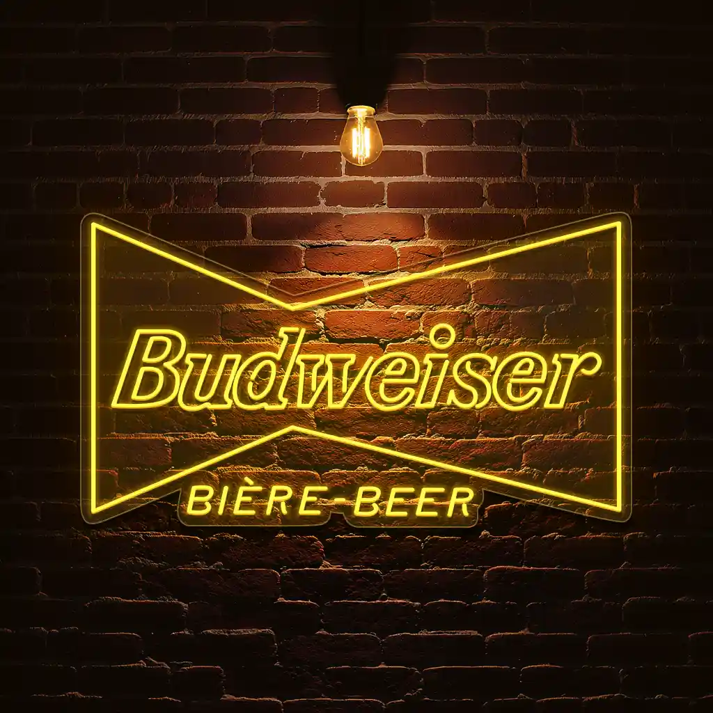 green neon budweiser beer sign on brick wall vintage design 7 green neon budweiser beer sign on brick wall vintage design 7