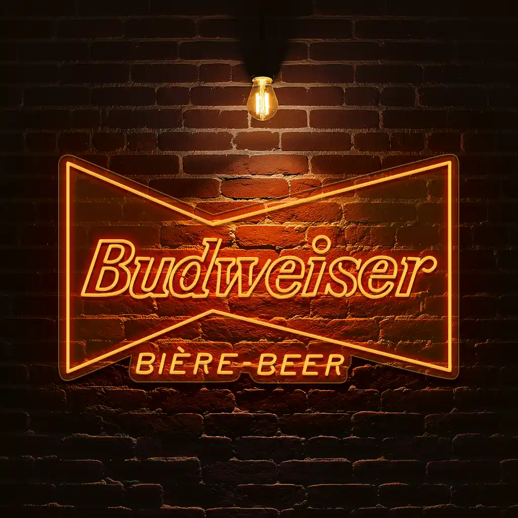 green neon budweiser beer sign on brick wall vintage design 8 green neon budweiser beer sign on brick wall vintage design 8