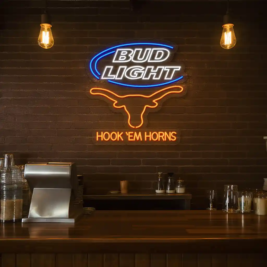 neon bar sign bud light hook em horns unique design 2 neon bar sign bud light hook em horns unique design 2