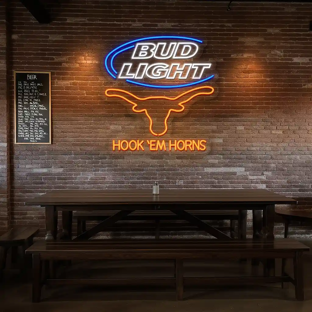 neon bar sign bud light hook em horns unique design 3 neon bar sign bud light hook em horns unique design 3