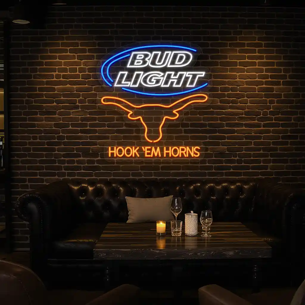 neon bar sign bud light hook em horns unique design 7 neon bar sign bud light hook em horns unique design 7