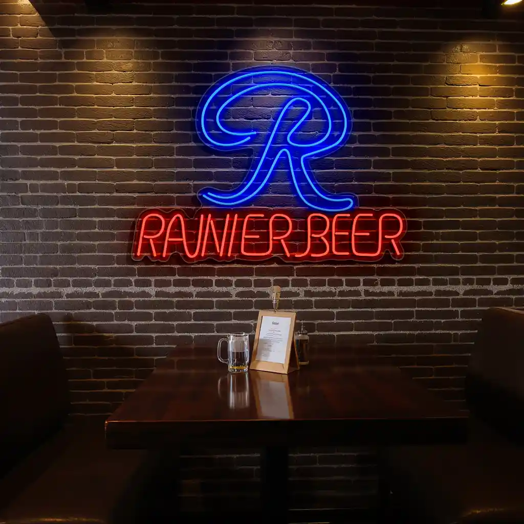 neon sign design vintage rainier beer logo on brick wall 3 neon sign design vintage rainier beer logo on brick wall 3