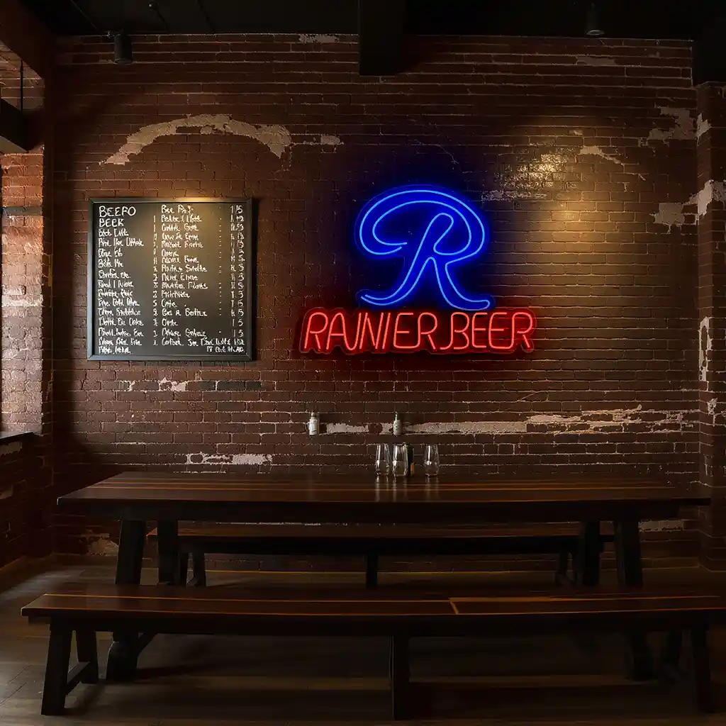neon sign design vintage rainier beer logo on brick wall 4 neon sign design vintage rainier beer logo on brick wall 4
