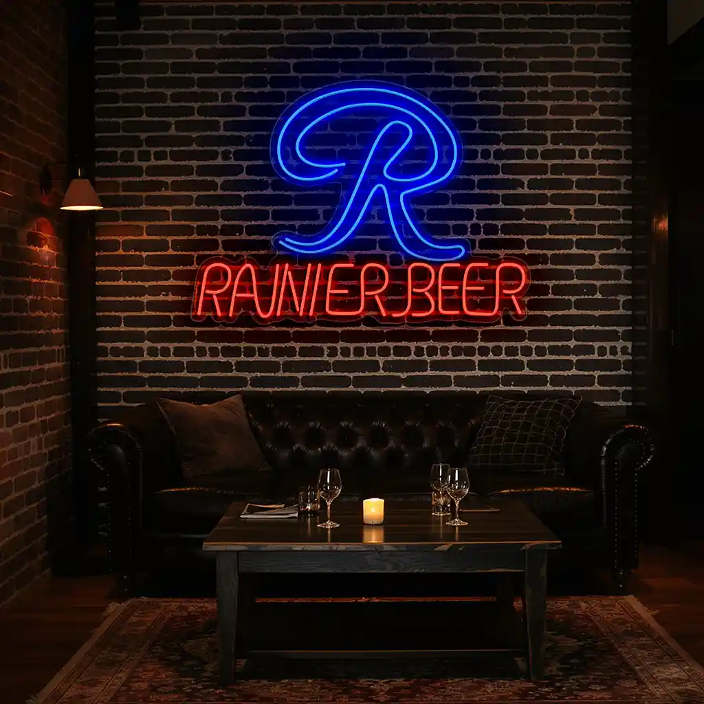 neon sign design vintage rainier beer logo on brick wall 5 neon sign design vintage rainier beer logo on brick wall 5