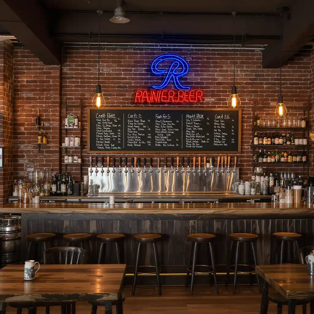 neon sign design vintage rainier beer logo on brick wall 6 neon sign design vintage rainier beer logo on brick wall 6