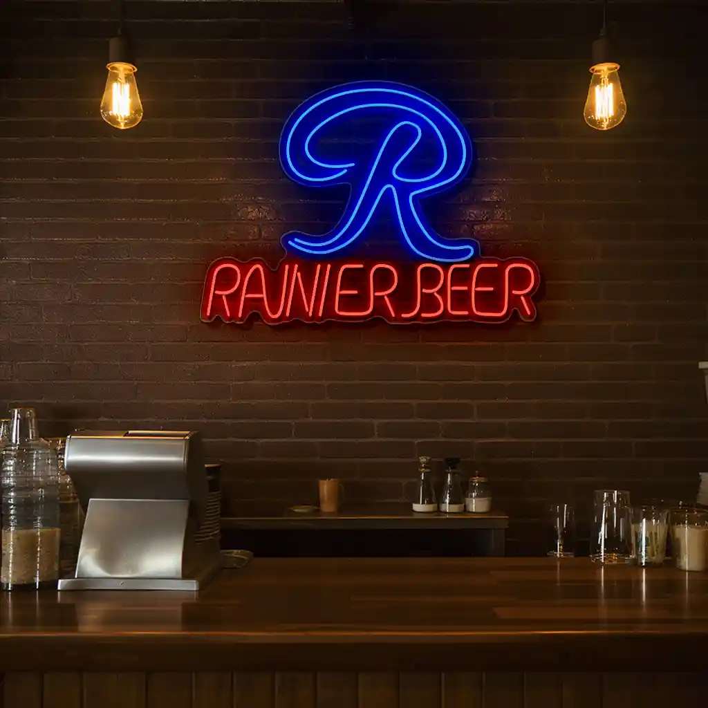 neon sign design vintage rainier beer logo on brick wall 8 neon sign design vintage rainier beer logo on brick wall 8