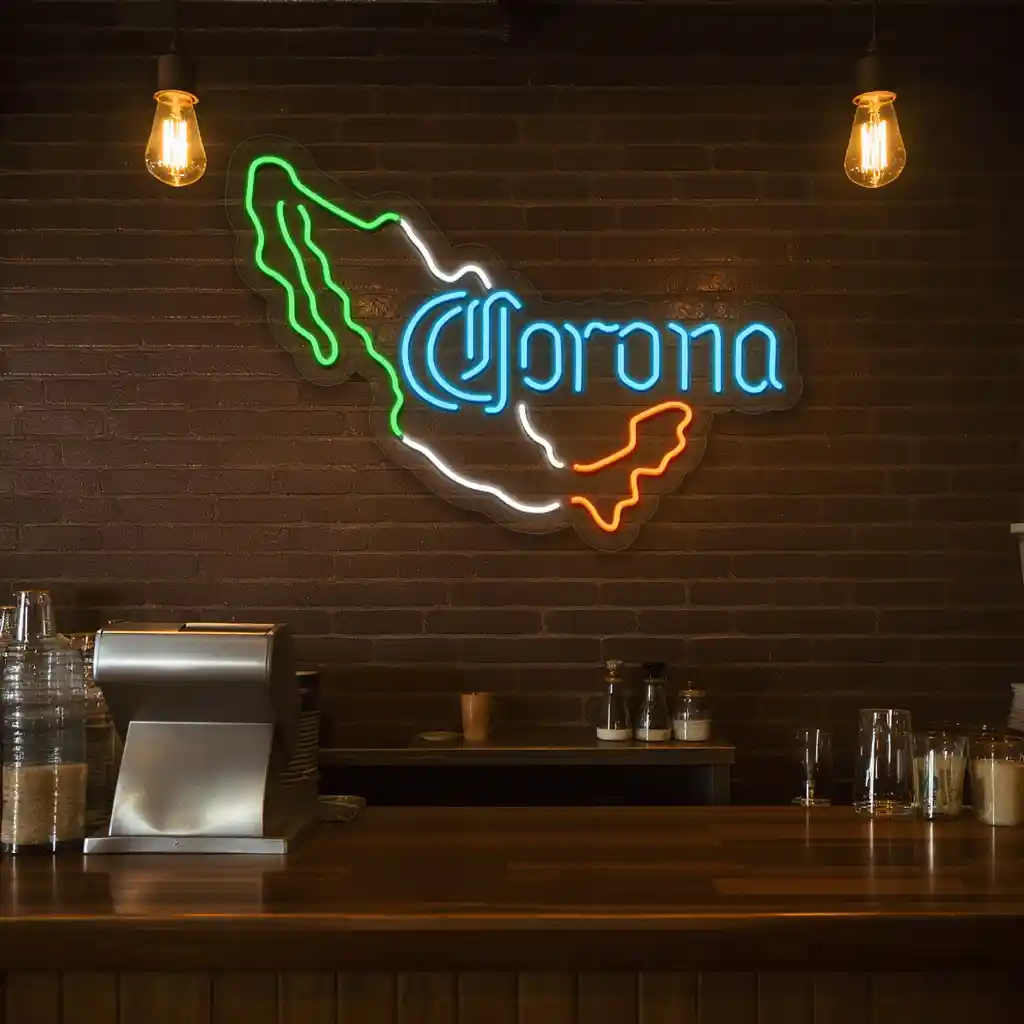 neon signs vibrant mexican map design with corona logo 2 neon signs vibrant mexican map design with corona logo 2