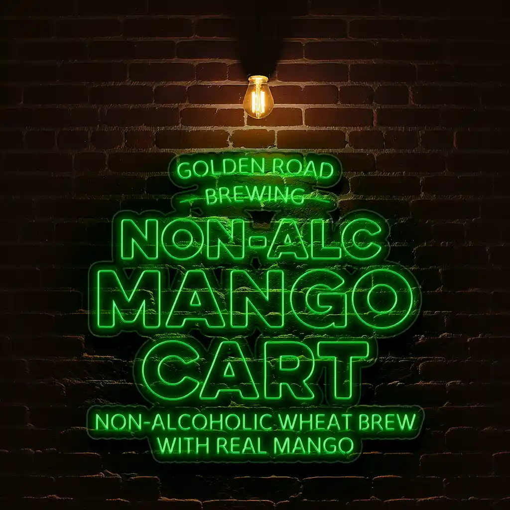 non alcoholic mango cart bright neon sign for golden road brewing premium grade non alcoholic mango cart bright neon sign for golden road brewing premium grade