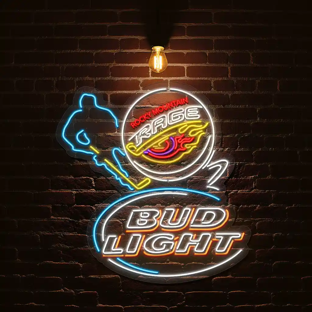 rocky mountain rage neon hockey sign bud light design 1 rocky mountain rage neon hockey sign bud light design 1