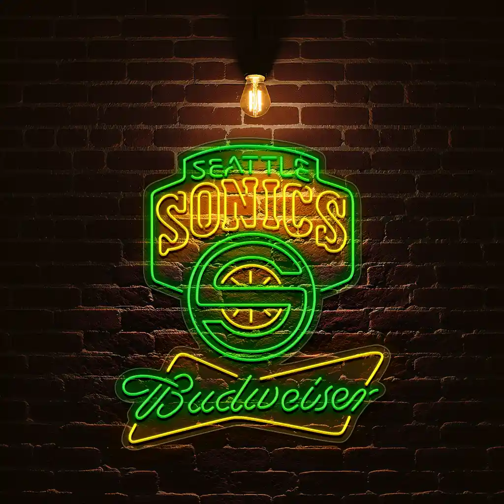 seattle basketball neon sign with budweiser branding 1 seattle basketball neon sign with budweiser branding 1
