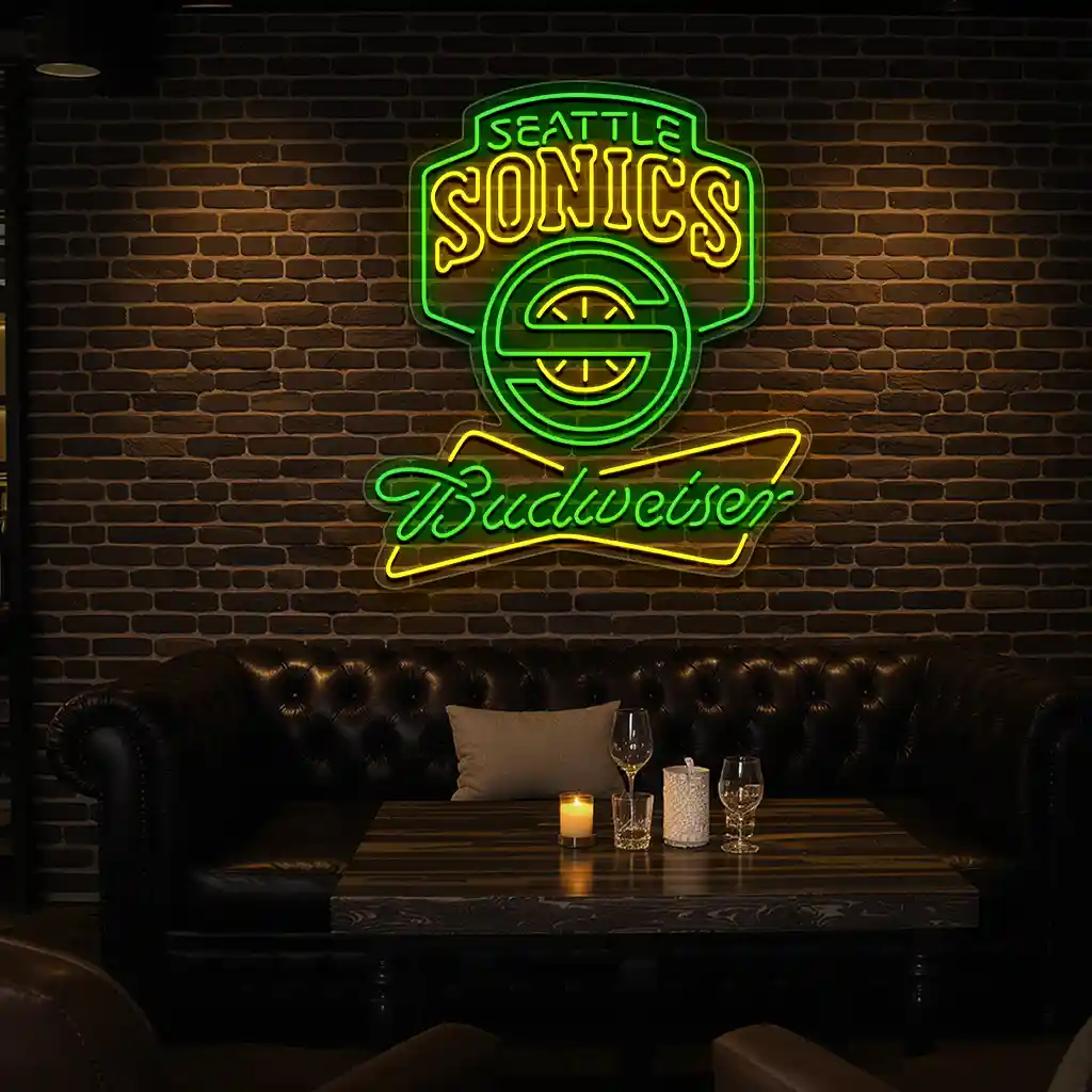 seattle basketball neon sign with budweiser branding 2 seattle basketball neon sign with budweiser branding 2