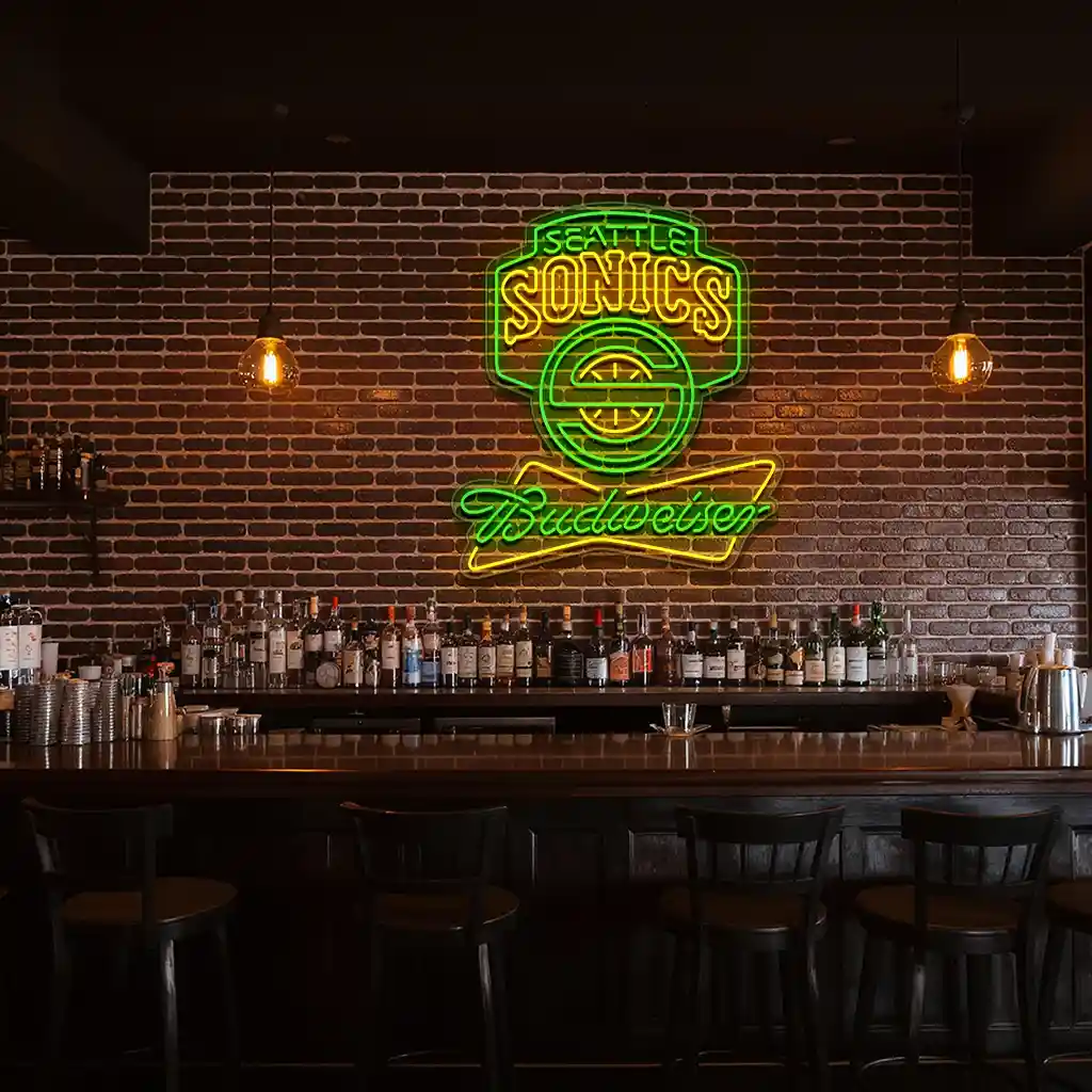 seattle basketball neon sign with budweiser branding 3 seattle basketball neon sign with budweiser branding 3