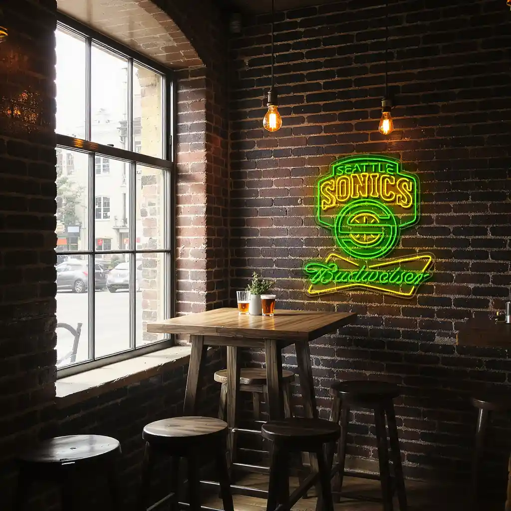 seattle basketball neon sign with budweiser branding 5 seattle basketball neon sign with budweiser branding 5