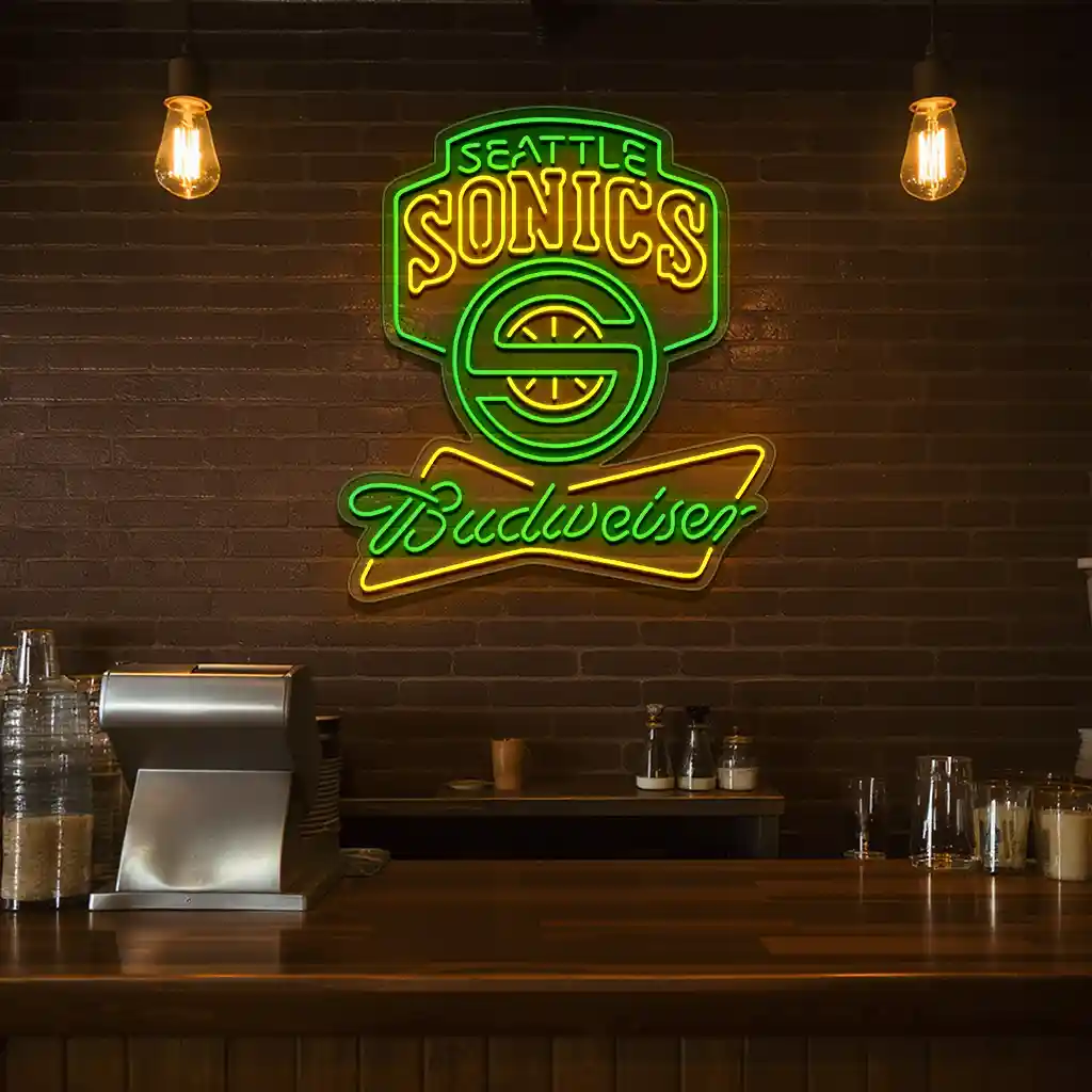 seattle basketball neon sign with budweiser branding 7 seattle basketball neon sign with budweiser branding 7