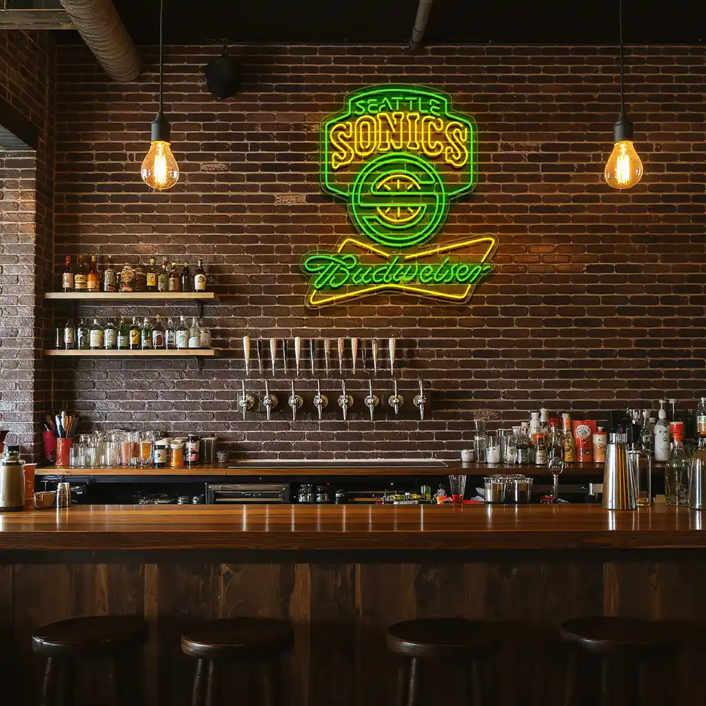 seattle basketball neon sign with budweiser branding 8 seattle basketball neon sign with budweiser branding 8