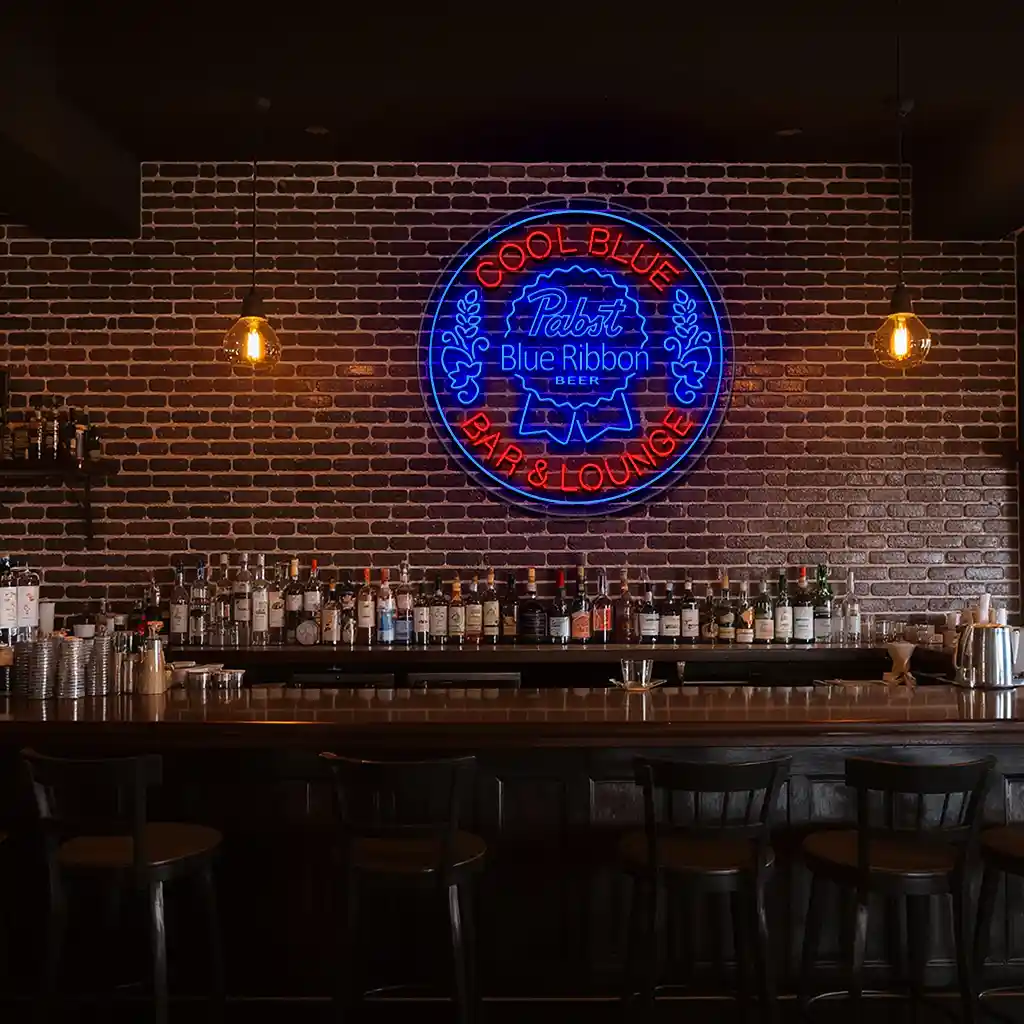 stylish neon sign design pabst blue ribbon bar lounge decor fashion forward stylish neon sign design pabst blue ribbon bar lounge decor fashion forward