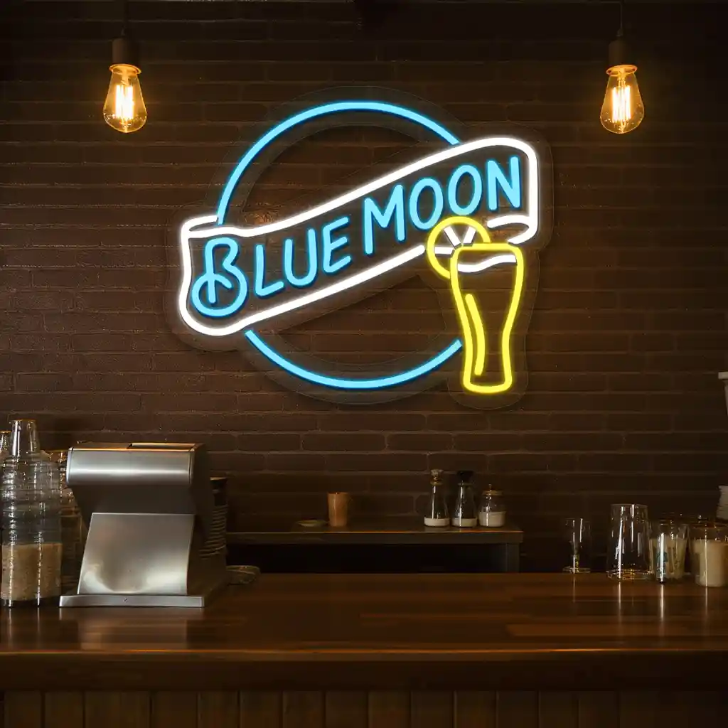 vibrant blue moon neon sign stylish bar decor for any space fashion forward vibrant blue moon neon sign stylish bar decor for any space fashion forward
