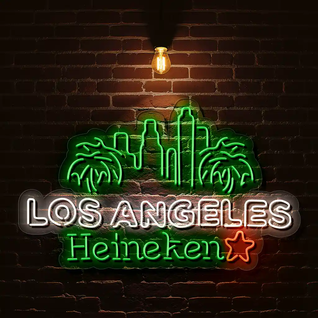 vibrant los angeles neon sign with heineken and palm trees best selling vibrant los angeles neon sign with heineken and palm trees best selling