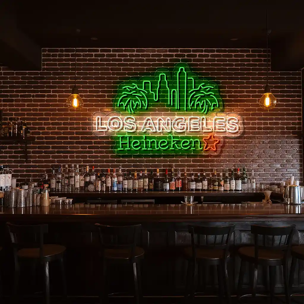 vibrant los angeles neon sign with heineken and palm trees fashion forward vibrant los angeles neon sign with heineken and palm trees fashion forward