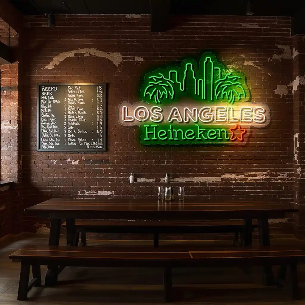 vibrant los angeles neon sign with heineken and palm trees latest model vibrant los angeles neon sign with heineken and palm trees latest model