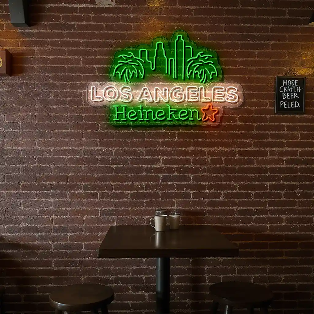 vibrant los angeles neon sign with heineken and palm trees trendy vibrant los angeles neon sign with heineken and palm trees trendy