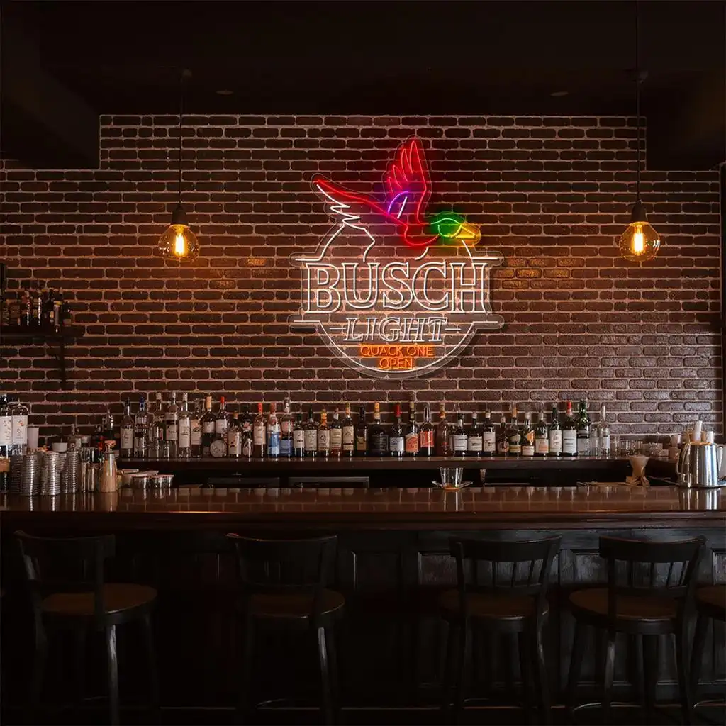 vibrant neon busch light sign quack one open design display fashion forward vibrant neon busch light sign quack one open design display fashion forward