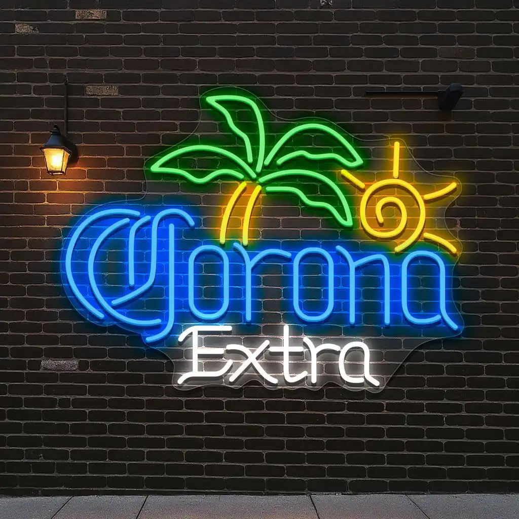 vibrant neon corona extra sign with palm tree and sun design best selling vibrant neon corona extra sign with palm tree and sun design best selling