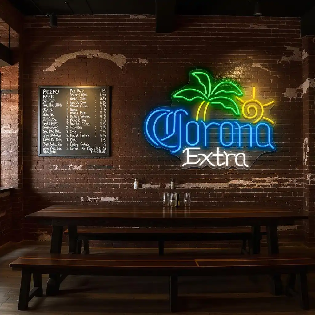 vibrant neon corona extra sign with palm tree and sun design new arrival vibrant neon corona extra sign with palm tree and sun design new arrival