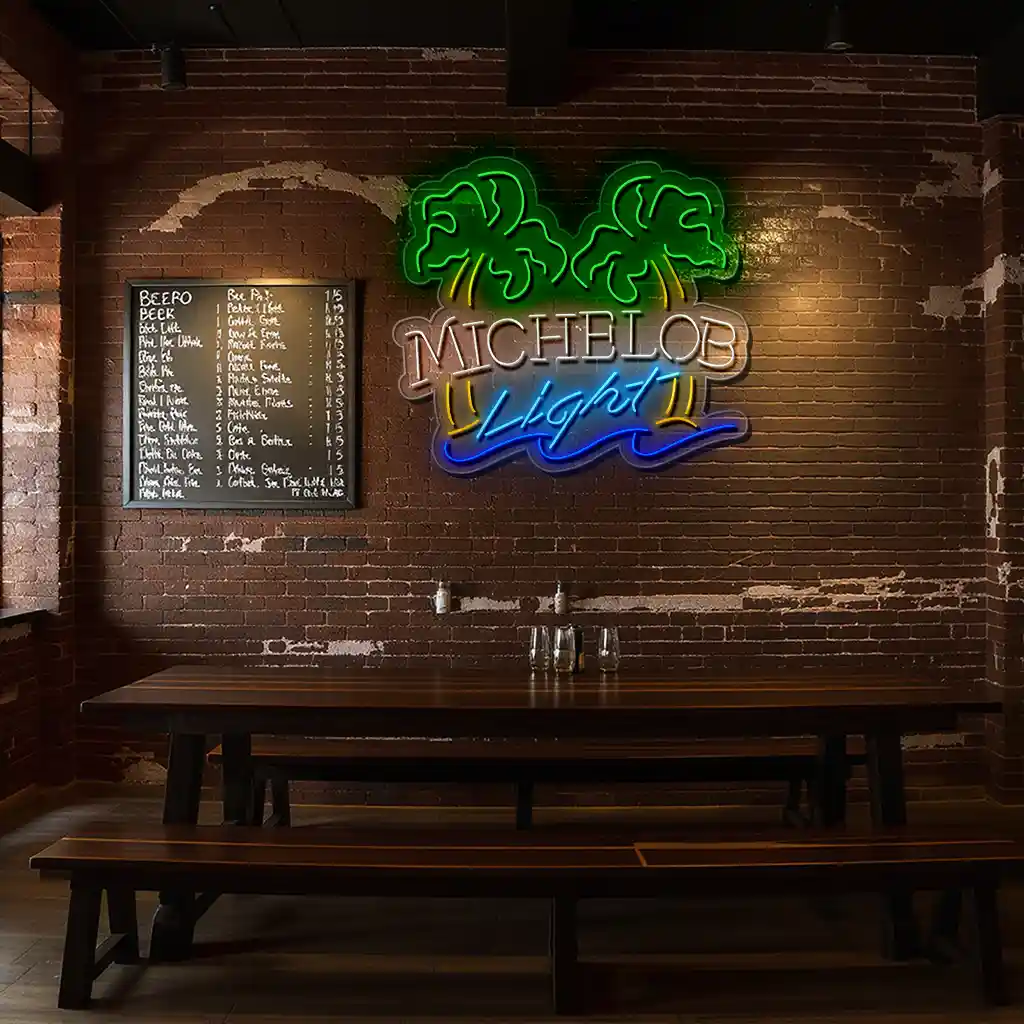 vibrant neon michelob light sign with palm trees and blue wave latest model vibrant neon michelob light sign with palm trees and blue wave latest model
