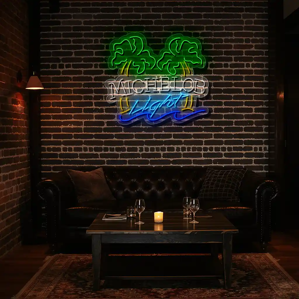 vibrant neon michelob light sign with palm trees and blue wave new arrival vibrant neon michelob light sign with palm trees and blue wave new arrival