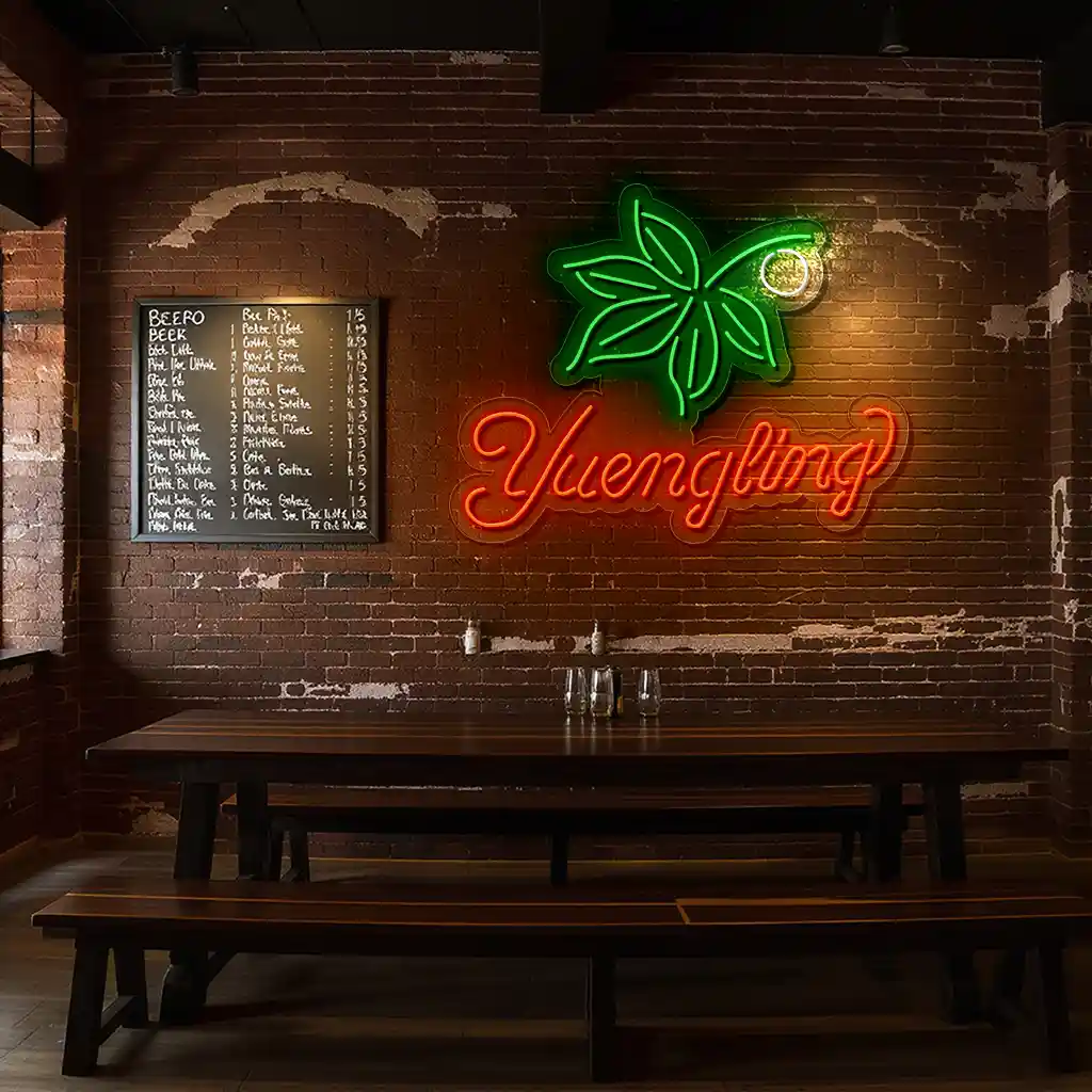vibrant neon sign design featuring yuengling and green leaves latest model vibrant neon sign design featuring yuengling and green leaves latest model
