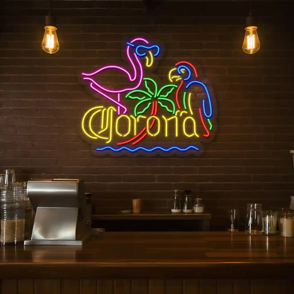 vibrant neon sign tropical flamingo and parrot design charm 2 vibrant neon sign tropical flamingo and parrot design charm 2